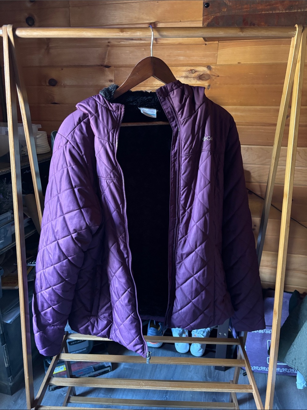 Columbia Quilted Hooded Jacket in Plum Purple